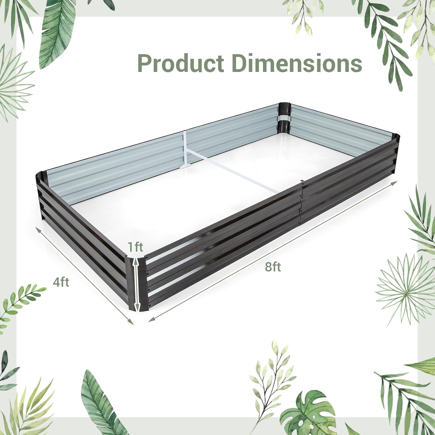 HAPPYGRILL Raised Garden Bed, 8x4 x1 ft Galvanized Metal Planter Raised Bed for Vegetable Fruit Herb Flower, Outdoor Planter Box with Open-Ended Base for Patio Lawn