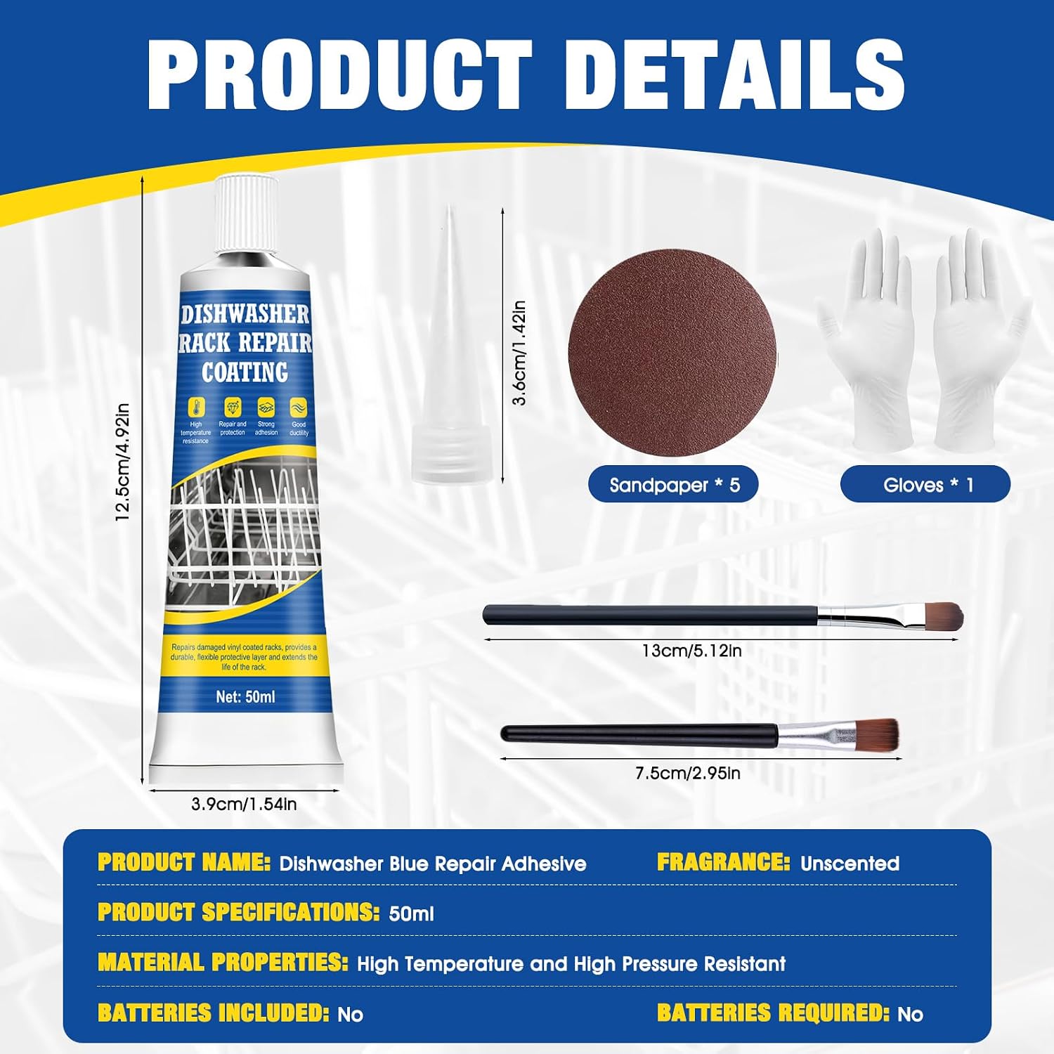 JAOJAO Dishwasher Rack Repair Coating, Dishwasher Rack Repair Kit Strong Waterproof Protection High and Low Temperature Resistant Safe Formula for Dishwashers and Vinyl Rack Restoration, 50ml Grey