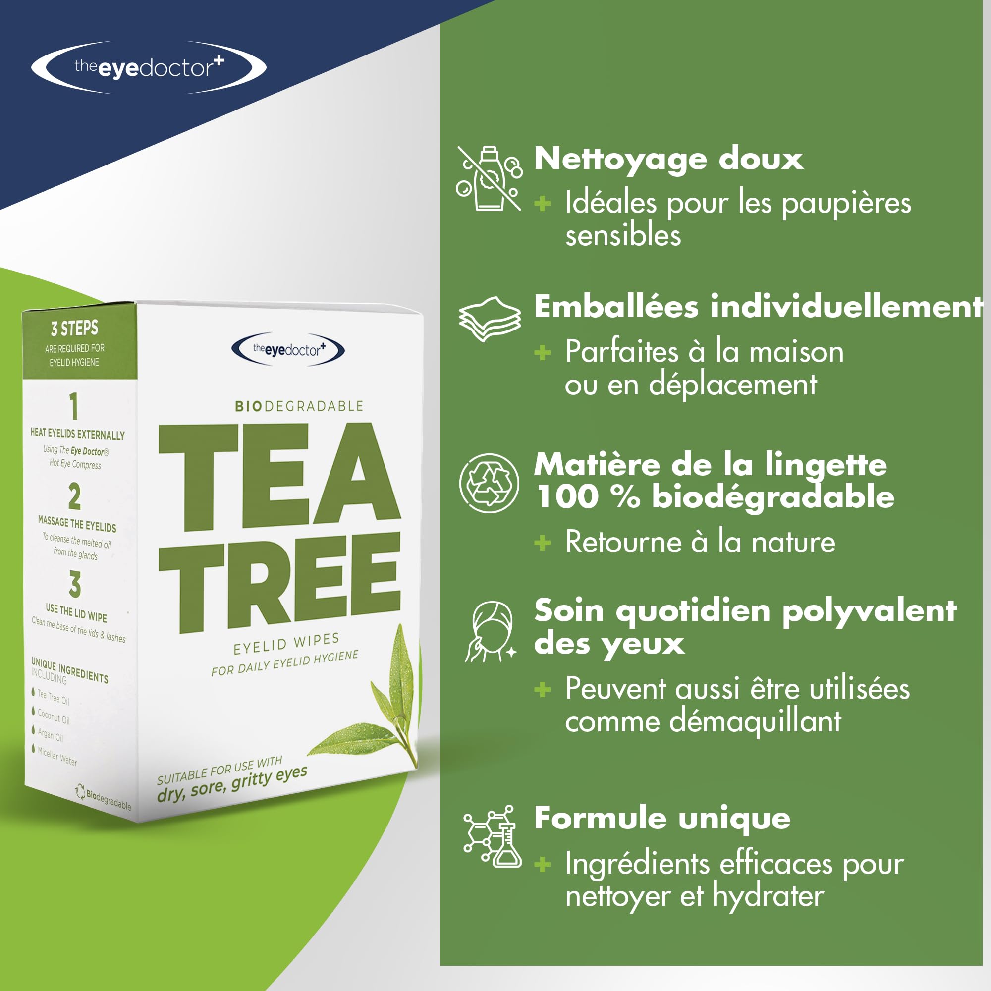 The Eye Doctor Les Lingettes Pour Paupières À L'arbre À Thé - 80 Lingettes À Usage Unique Pour Les Yeux - Convient Aux Sensibles, Aux Secs