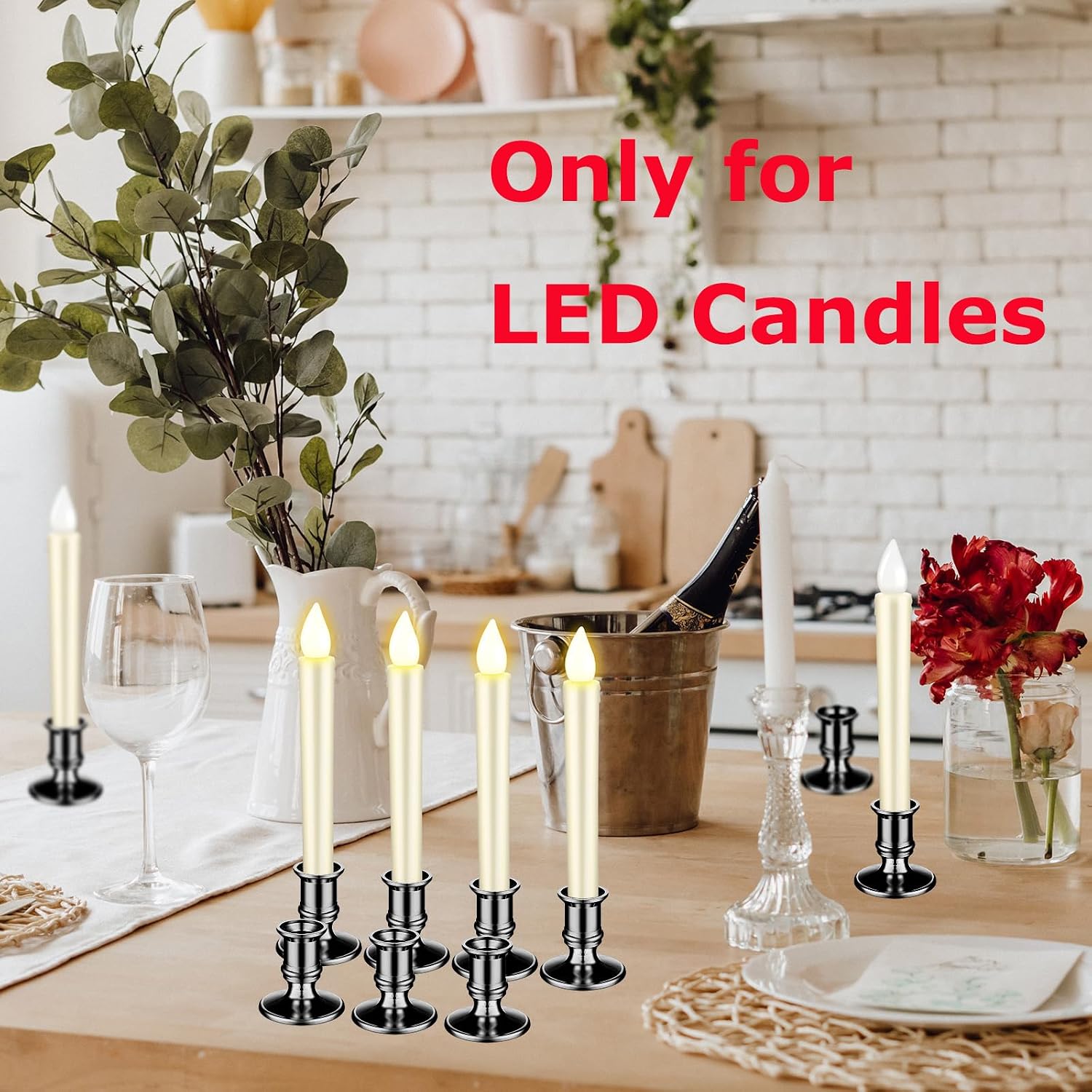 Yungyan 24 Pcs Taper Candle Holder Plastic LED Candlestick Stand, Black