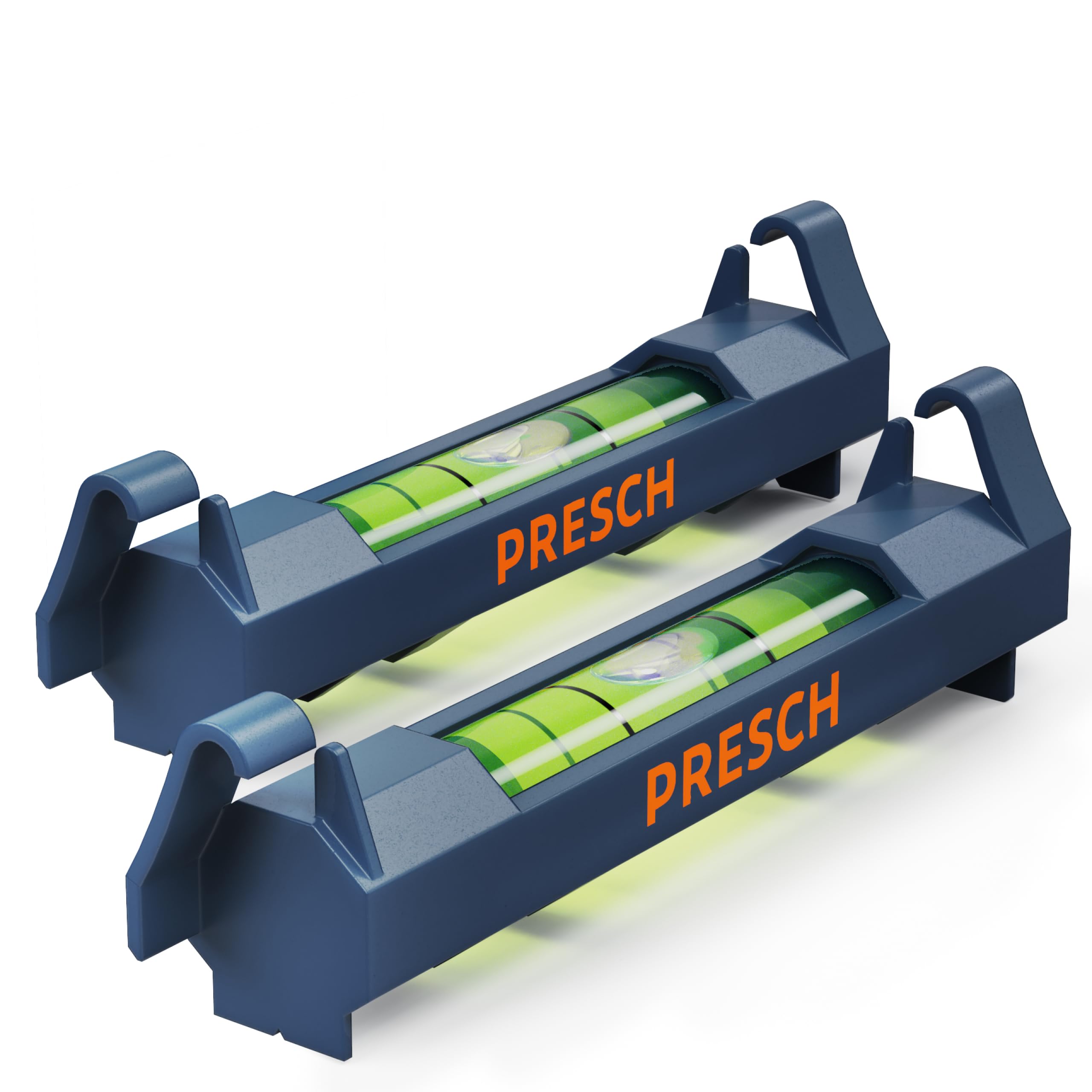 Presch Bubble levels 2 pcs. - Extremely secure hold thanks to safety hooks - Lightweight design for perfectly aligned thread - Shatterproof acrylic glass - 360° reading
