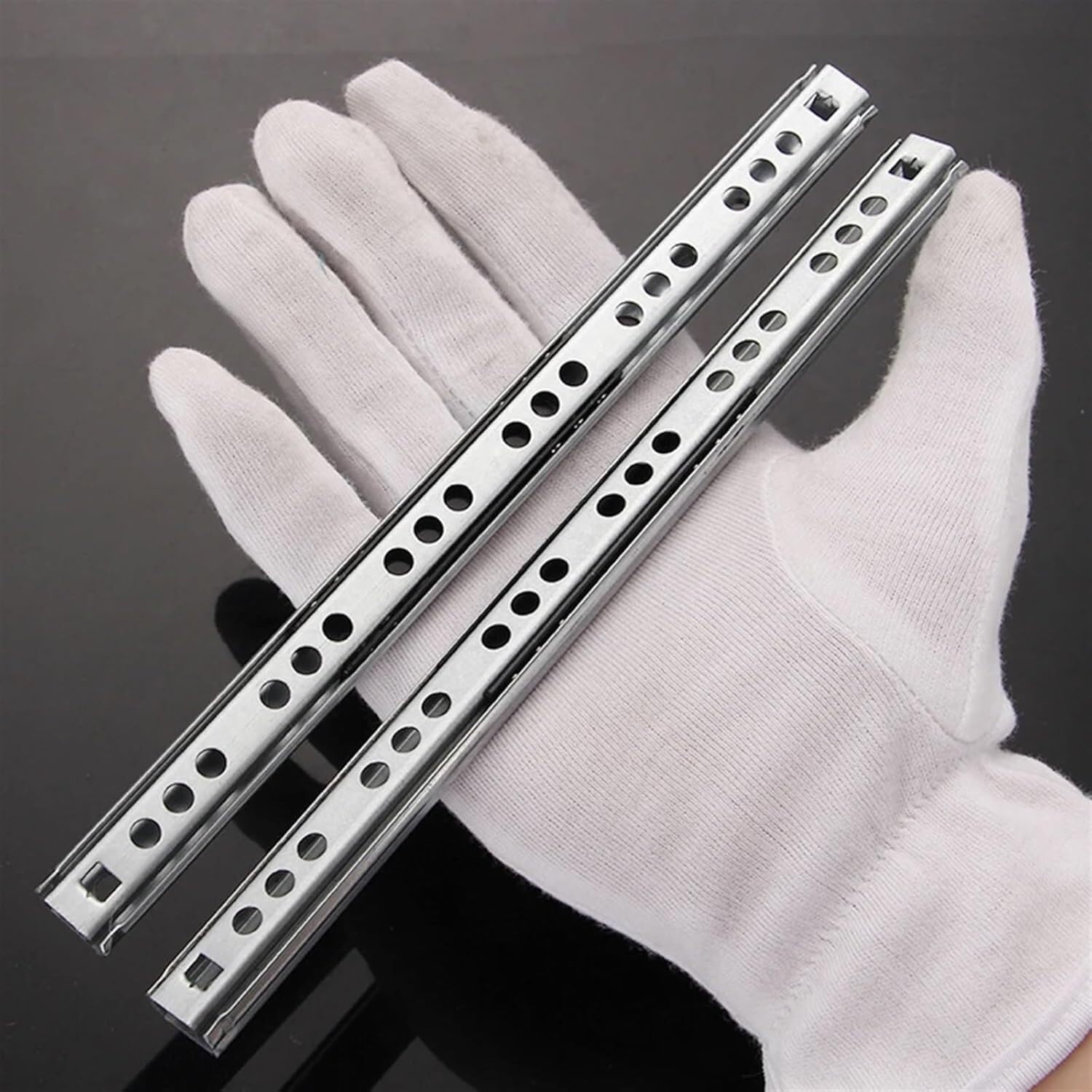 Drawer Runners Slides1 Pair Slides 17mm Wide Steel Ball Cabinet Guides Full-Extension 2 Folds(17MM 10inch 246mm)