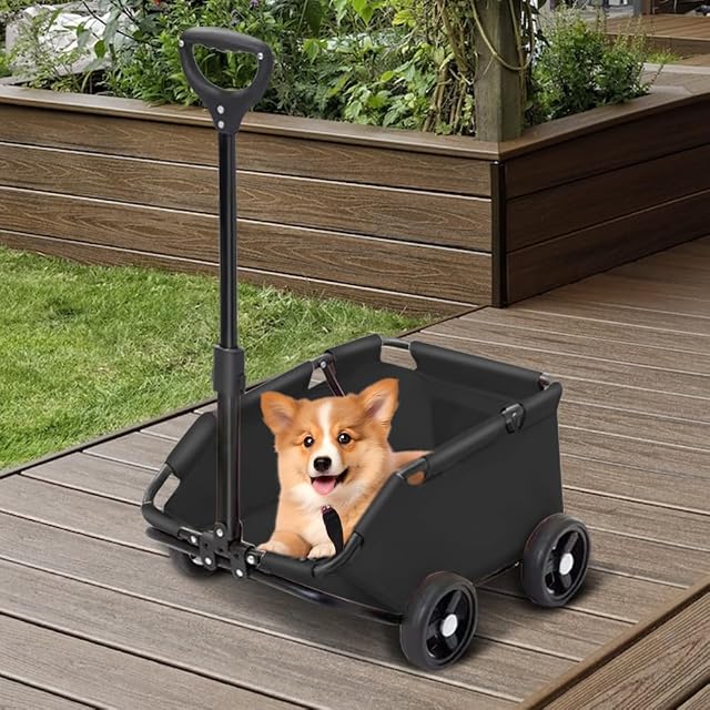Foto 4 de 8 de Cochecito para perro, plegable de 4 ruedas, con varilla de empuje ajustable, bolsa de almacenamiento
