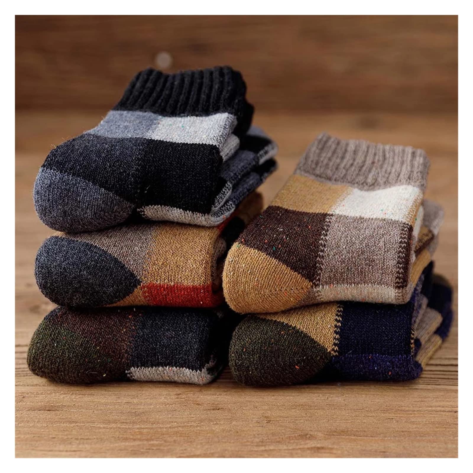Chaussettes laine hiver homme longues épaisses chaussettes chaudes neige plaid rétro 5 paires