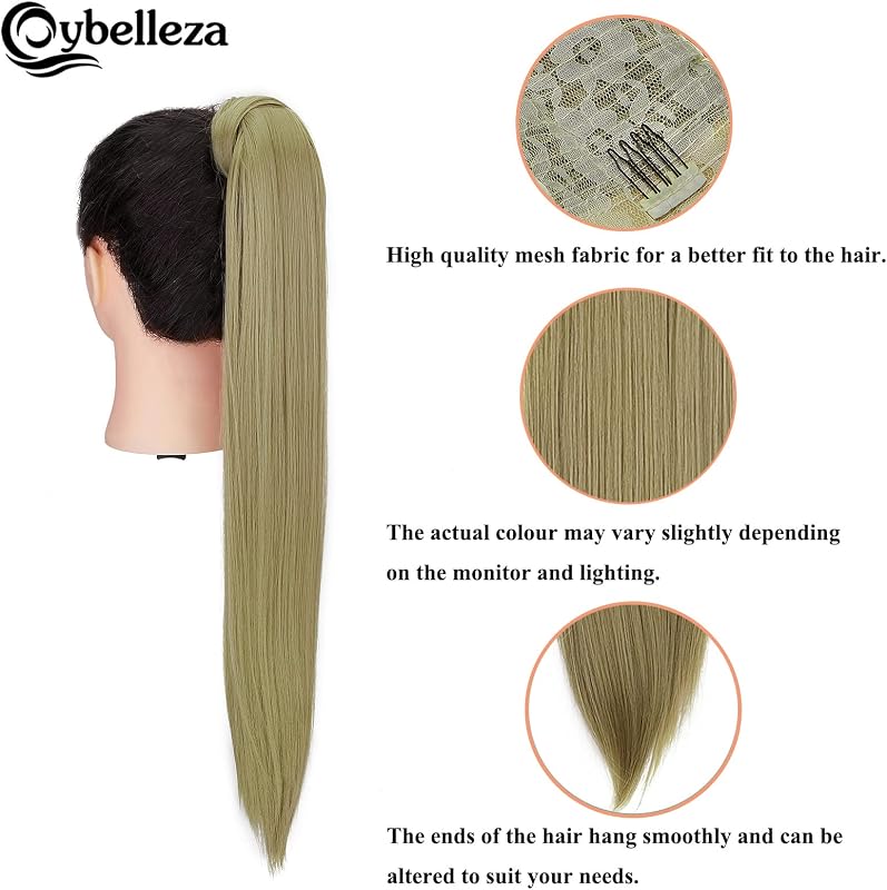 Cybelleza Csatos Lófarok Póthaj - 60 cm Egyenes Hajhosszabbítás Natúr Szőke, 125g, Hajdúsító Copf Nőknek, Hipoallergén