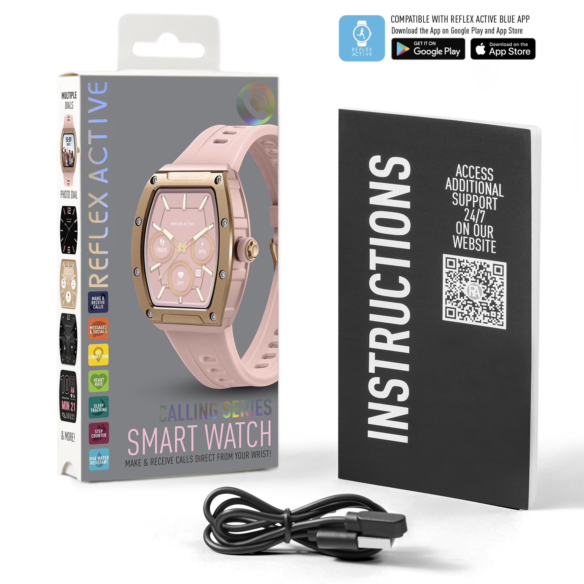 Reflex Active Seria 52 Różowy pasek Smart Calling Watch