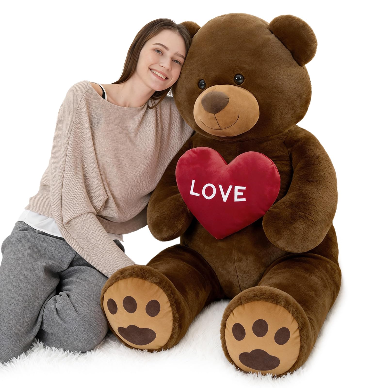 MorisMos Oso de peluche gigante con amor, 130 cm, XXL, marrón, osito de peluche grande, suave, osito de peluche, regalo para niño, novia, cumpleaños, San Valentín
