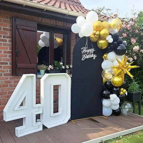Miniatura 3 de Kit de guirnalda de arco de globos negro y dorado, 185 piezas; globos de látex con confeti negro, blanco, metálico y dorado con forma de estrella en