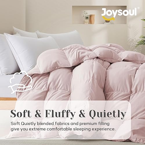 Miniatura 2 de Joysoul Edredón de plumón tamaño Queen  Relleno de plumón de ganso ultra suave y fibra de plumas, relleno de edredón rosa de hotel de lujo con