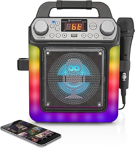 Miniatura 3 de Singing Machine SML652BK Mini sistema de karaoke portátil con ranura HDMI con Bluetooth y efectos de cambio de voz, negro y sistema de karaoke
