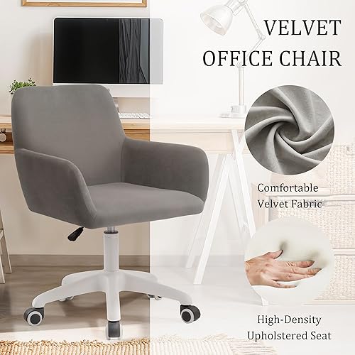 Miniatura 10 de MOJAY Silla giratoria de terciopelo para oficina en casa, silla de computadora, bonitas sillas de oficina, silla de recepción ajustable en altura