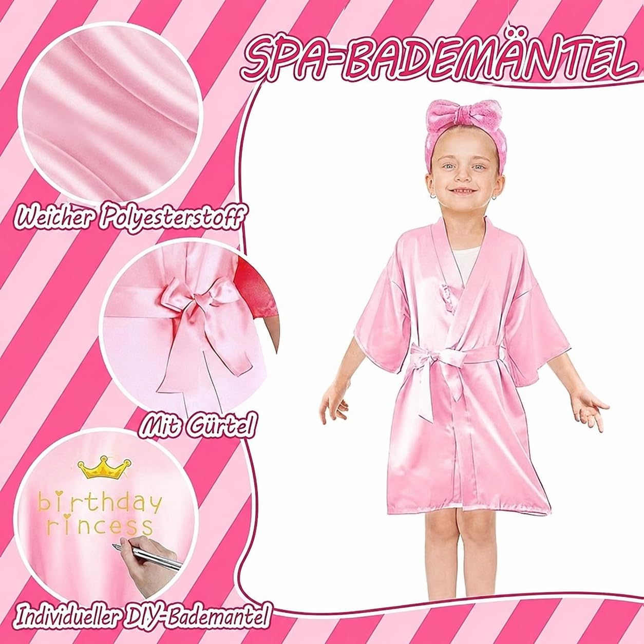 30 Stück Spa-Party-Set für Mädchen 10 Kimono-Bademäntel mit V-Ausschnitt, 10 weiche Spa-Stirnbänder, 10 Paar Einweg-Schaumstoff-Slipper