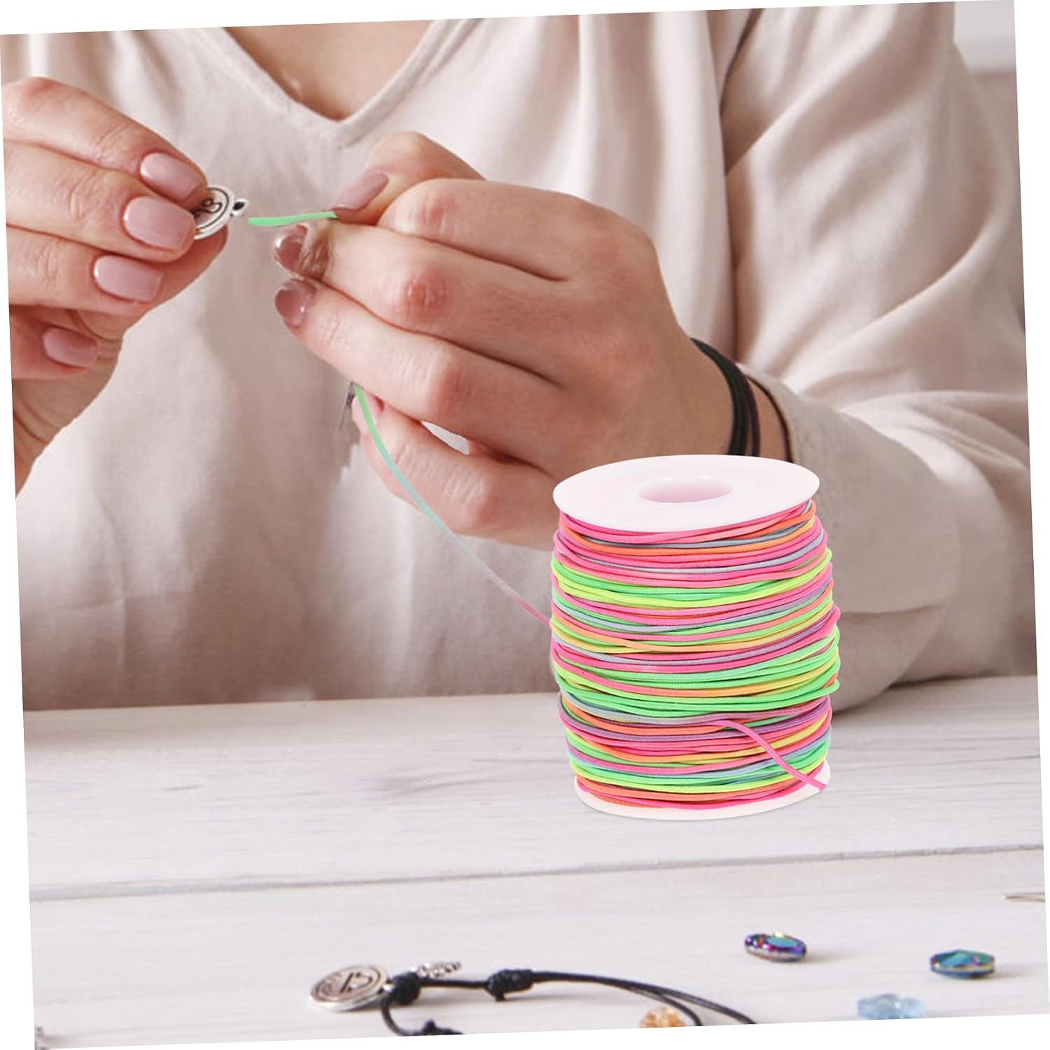 STOBOK 2rolls Elastic Cord for Jewelry Making Stretchy Bracelet String Beading Thread for Necklaces Bracelets and Crafts Easy to Use and Store