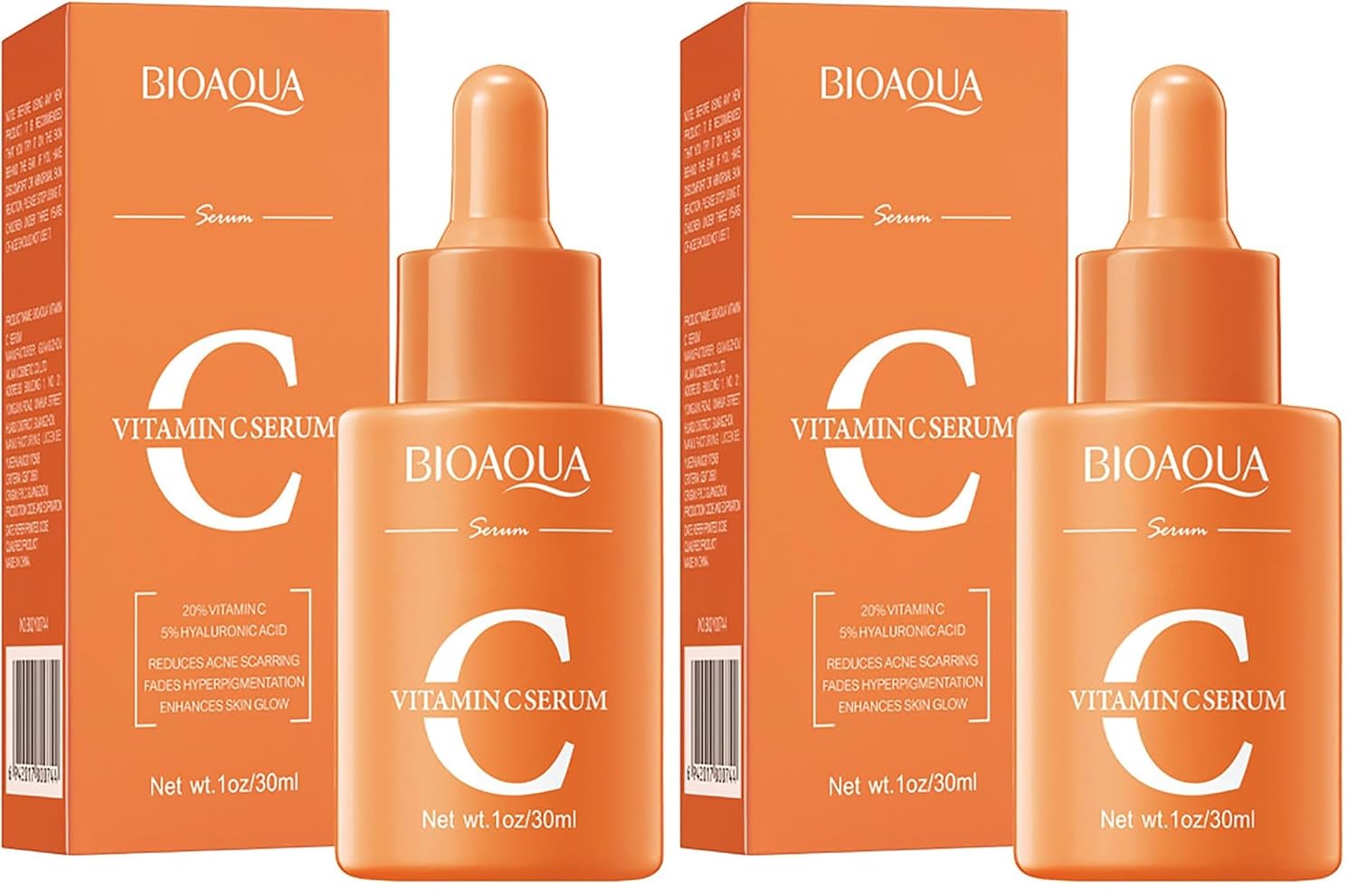 BIOAQUA Vitamin C Facial Serum Hyaluronic Acid Essence Anti-Aging Moisturizing Face Skin Care 30ml / 1fl.oz (Pack of 2)