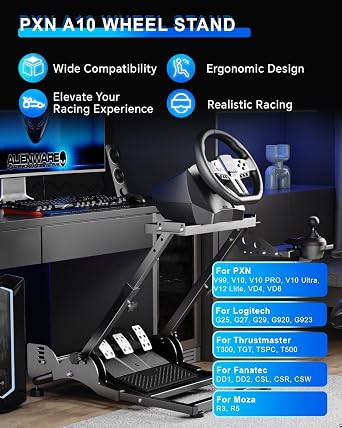 PXN A10 Gaming Steering Wheel Stand – 11Kg Foldable and Adjustable Racing Wheel Stand V99, V10 Ultra, VD4, VD6; for G29, G920, G923; for G29, G920, G923; for T300, TGT, TSPC, T500; for R3, R5