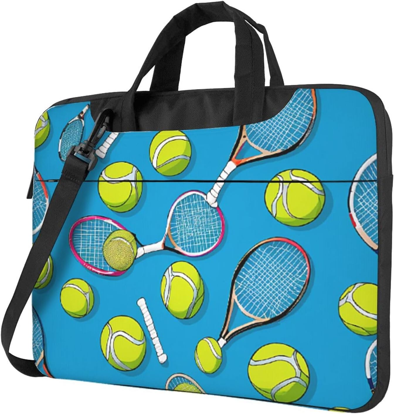(Funny Tennis Racquets and Tennis Balls) Slim Laptop Bag with Strap Portable Laptop Sleeve Tote Case for Travel Business
