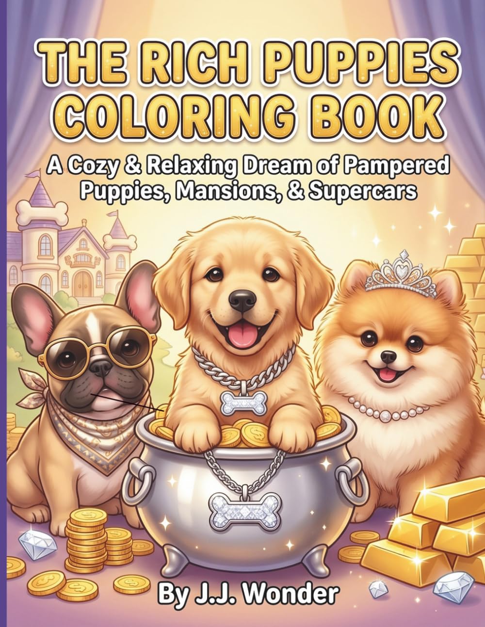 The Rich Puppies Coloring Book: A cozy & relaxing book for kids, teens & adults featuring cute pampered puppies with big billionaire dreams and adorable Golden Retrievers, Frenchies & Pugs