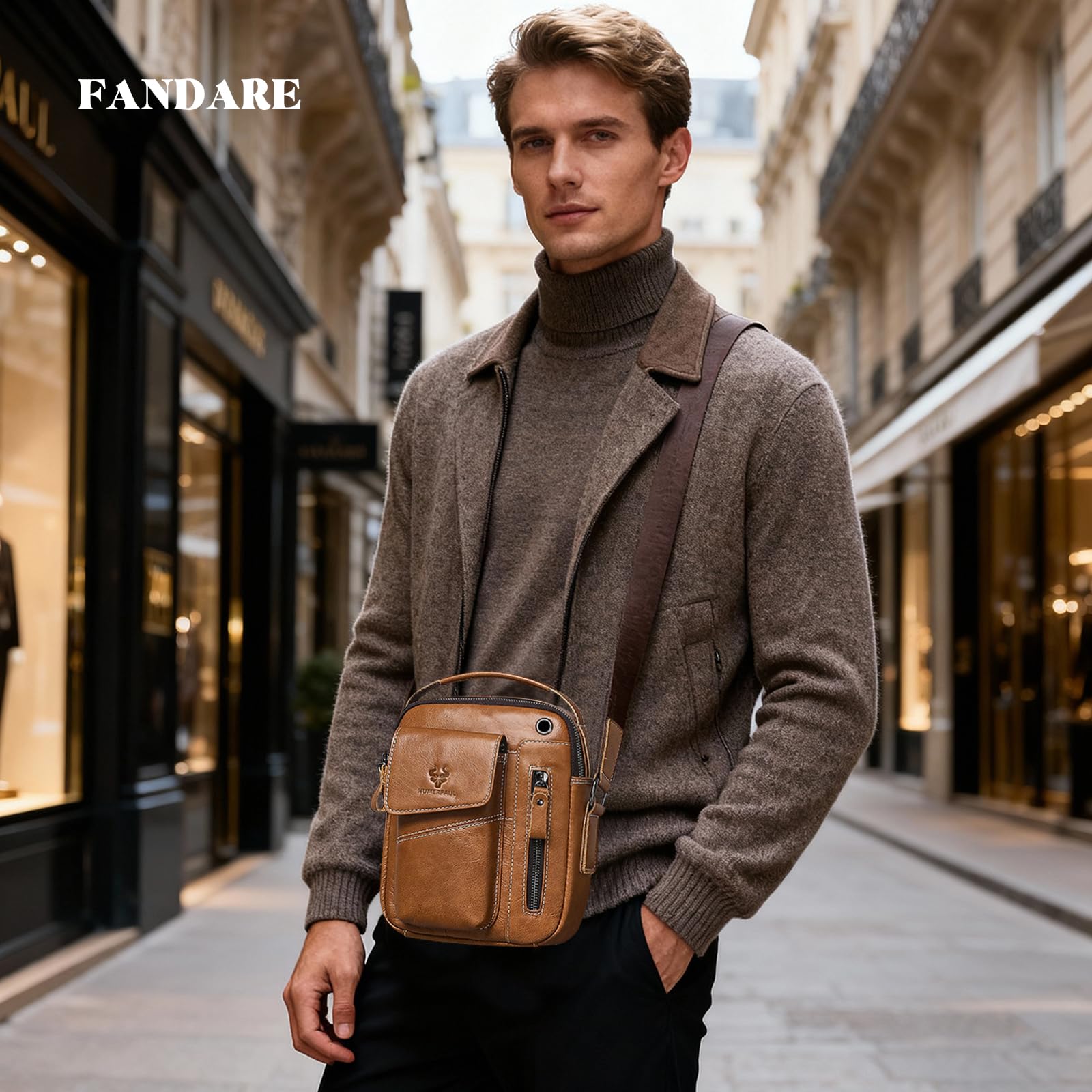FANDARE Męskie torby na ramię skórzane torebki biznesowe listonoszka crossbody tornister torba na ramię