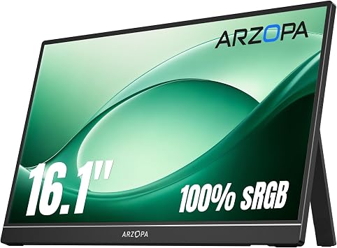 ARZOPA Z1C 16.1-Inch Mobile Monitor, Large Screen, Full HD, IPS Matte, 100% RGB Blue Light Reduction, Standing Stand, Thin, Lightweight, Compatible with Telework/PS5/Switch/PC