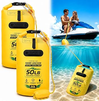 2 Pack 20L Sand Anchor Bags, 2 in 1 Jet Ski & PWC Anchor Kit with Adjustable Buoys, Waterproof Dry Bag for Kayak, Paddle Board, Small Boat and Watercraft