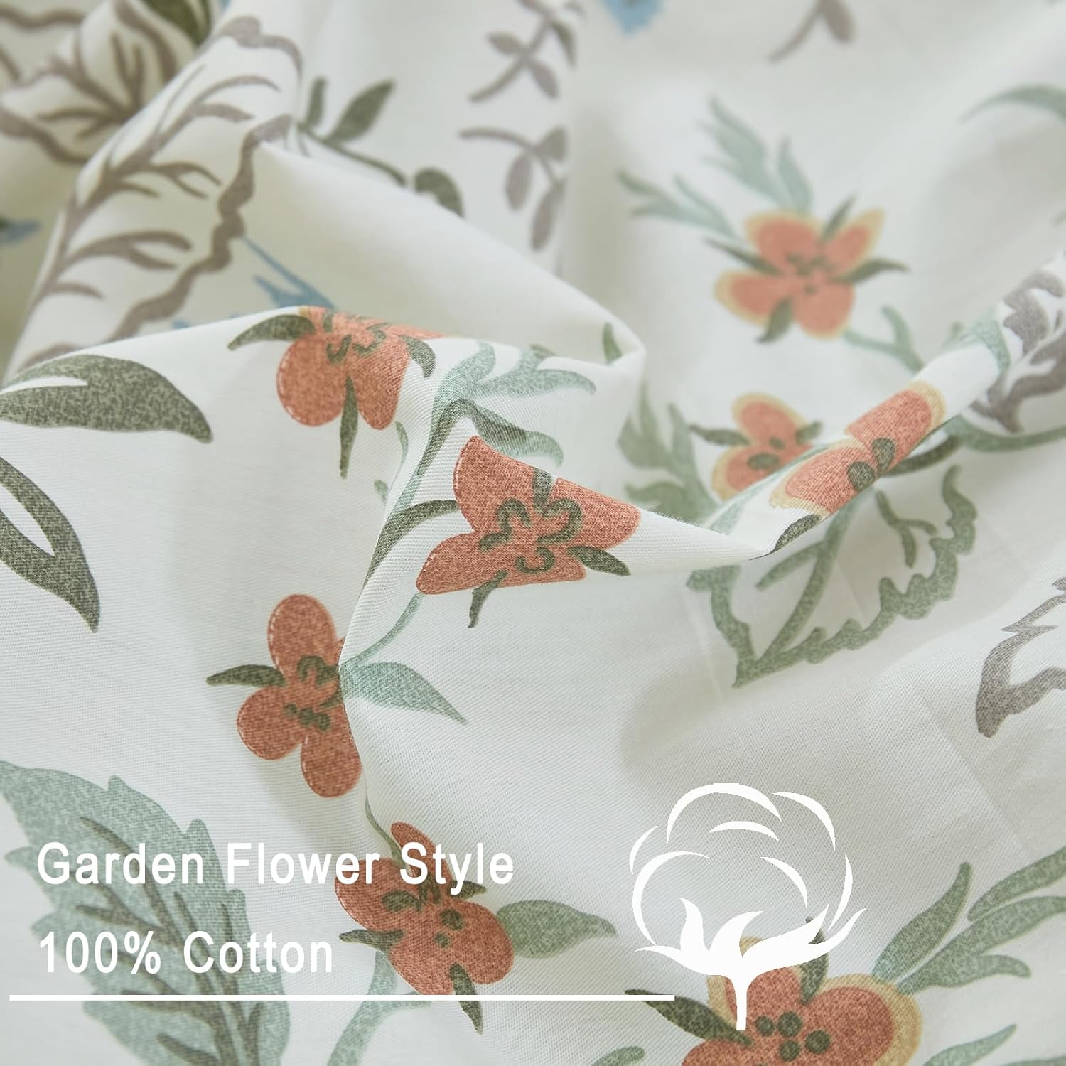 Merryword 100% Cotton Comforter Set King Size 3 Pcs Botanical Comforter Set Nature Floral Bedding with Greenery & Orange Flowers, Soft Breathable Lightweight Comforter Set for Cozy Bedroom Style - Image 4