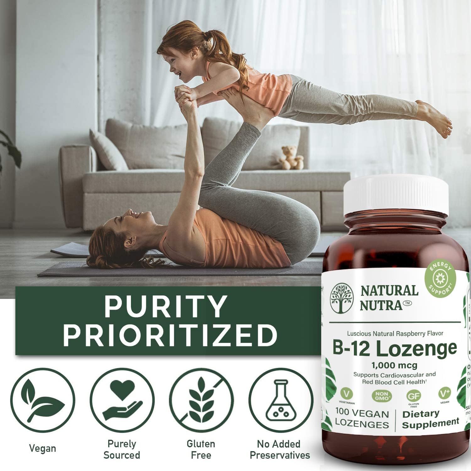 Natural Nutra Vitamin B12 Supplement, Helps to Increase Energy Levels, Essential for Healthy Nervous System, Helps to Improve Mood & Mental Health, Supports Cardiovascular System, 100 Lozenges