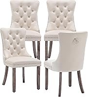 Vista 1 de Kiztir Velvet Dining Chairs Set of 4, Upholstered Dining Room Chairs with Ring Pull Trim and Button Back, Luxury Tufted Dining Chair for Living Beige