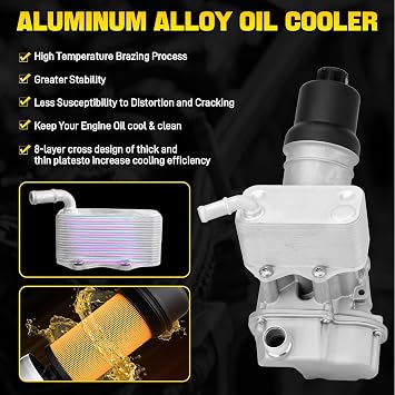 06F115397K Upgraded Aluminium Oil Filter Housing Assembly with Oil Cooler | Compatible with VW Passat Jetta Golf R GTI Eos Audi A4 A3 TT TTS 2005-2015 2.0L L4, Replace# 06F115397K 06F115397J 06F115397H