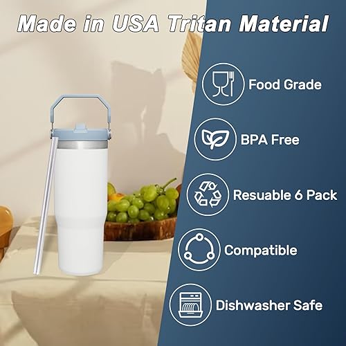 Miniatura 3 de Pajitas de plástico para vaso Stanley Iceflow de 30 onzas, paquete de 6 popotes transparentes de repuesto con 2 cepillos limpiadores de popotes,