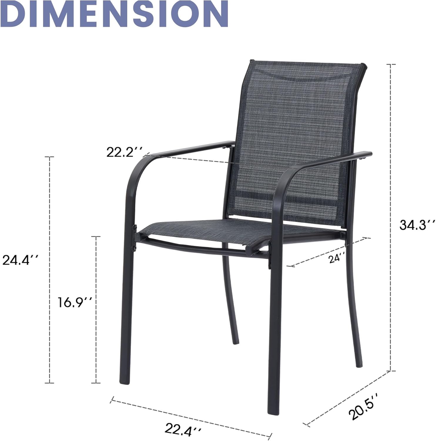 VICLLAX Patio Stackable Dining Chairs Set for 8, Outdoor Sling Chairs with Metal Frame for Front Porch Balcony Backyard Garden and Deck, Black Grey