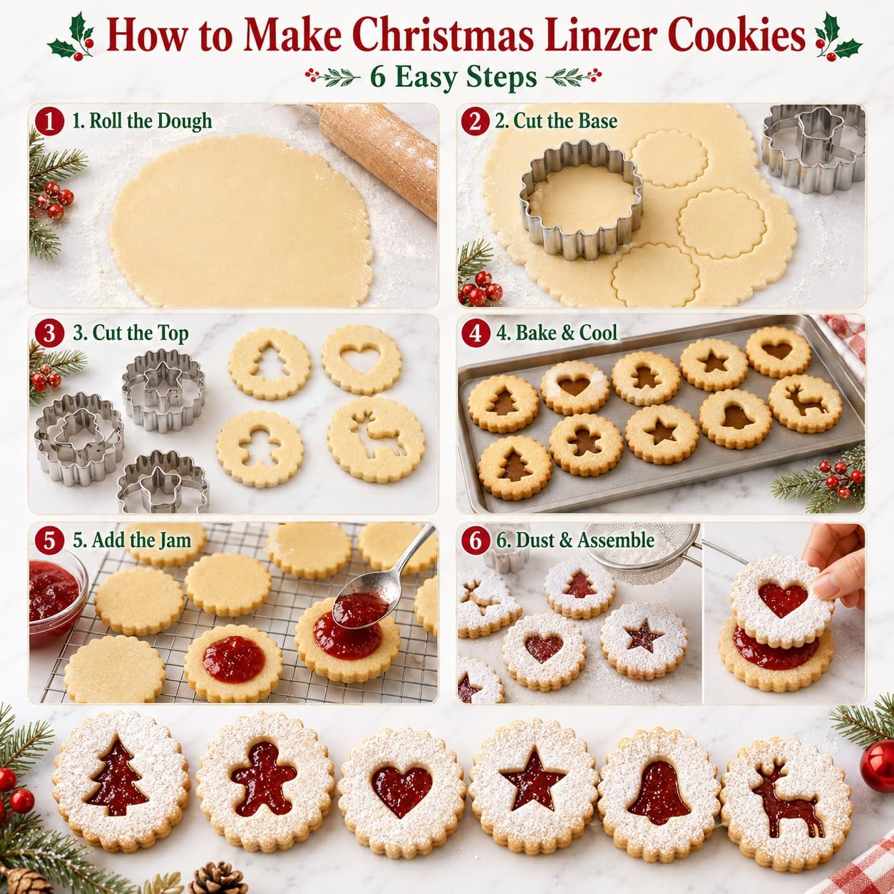 Crethinkaty 9 Pcs Mini Christmas Linzer Cookie Cutters Set, Stainless Steel Cookie Cutters, Christmas Tree, Gingerbread Man, Snowman, Elk - for Christmas Winter Holiday Baking