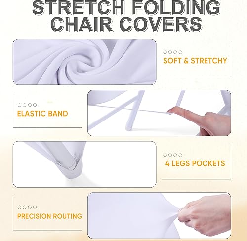 Miniatura 3 de Lounsweer Juego de 50 fundas plegables para sillas con 25 fundas elásticas de elastano, 25 bandas de satén para silla, lazos, cinta lavable,