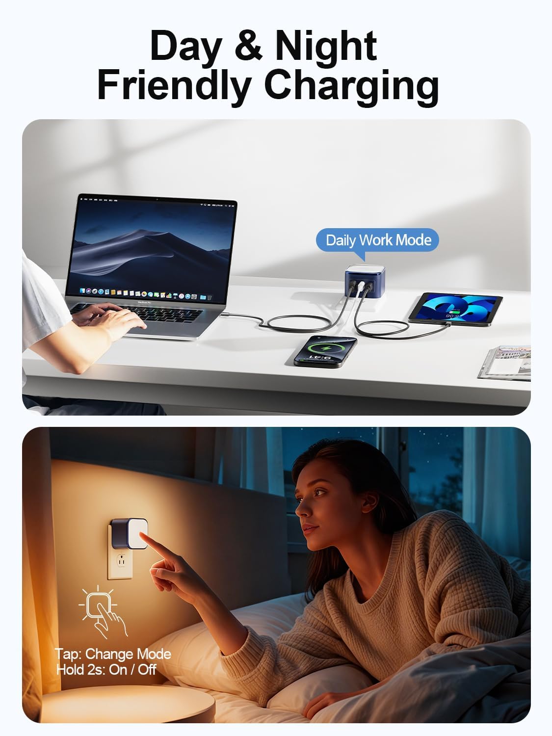 USB C Charger Block, Type C Charger Fast, 65W GaN Touch-Control Night Light image 3