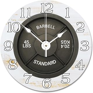 ArogGeld Barbell Standard Wall Clock Gym 10 Inch Round Wall Clocks Battery Operated Silent Barbell Weight Plate Fitness Wall Art Modern Home Gym Decor for Living Room Kitchen Bedroom Office
