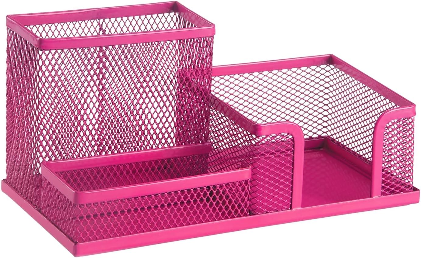 Leviatan Desk Organizer | Metal Desk Organizer | Office Pen Holder | Desk Organizer with Mesh Note Holder | 205 x 103 x 98 mm | Lime Green