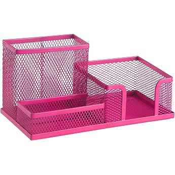 Leviatan Desk Organizer Pen Holder Pen Holder Table Organizer Made of Metal Office Shelf with Note Holder Mesh 205 x 103 x 98 mm Pink