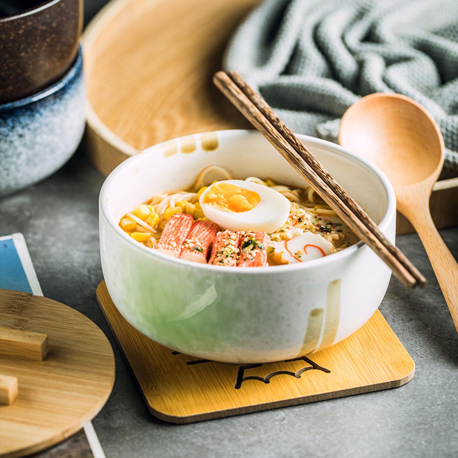 Juego de cuencos de cerámica fideos estilo japonés, cuenco cerámica sopa