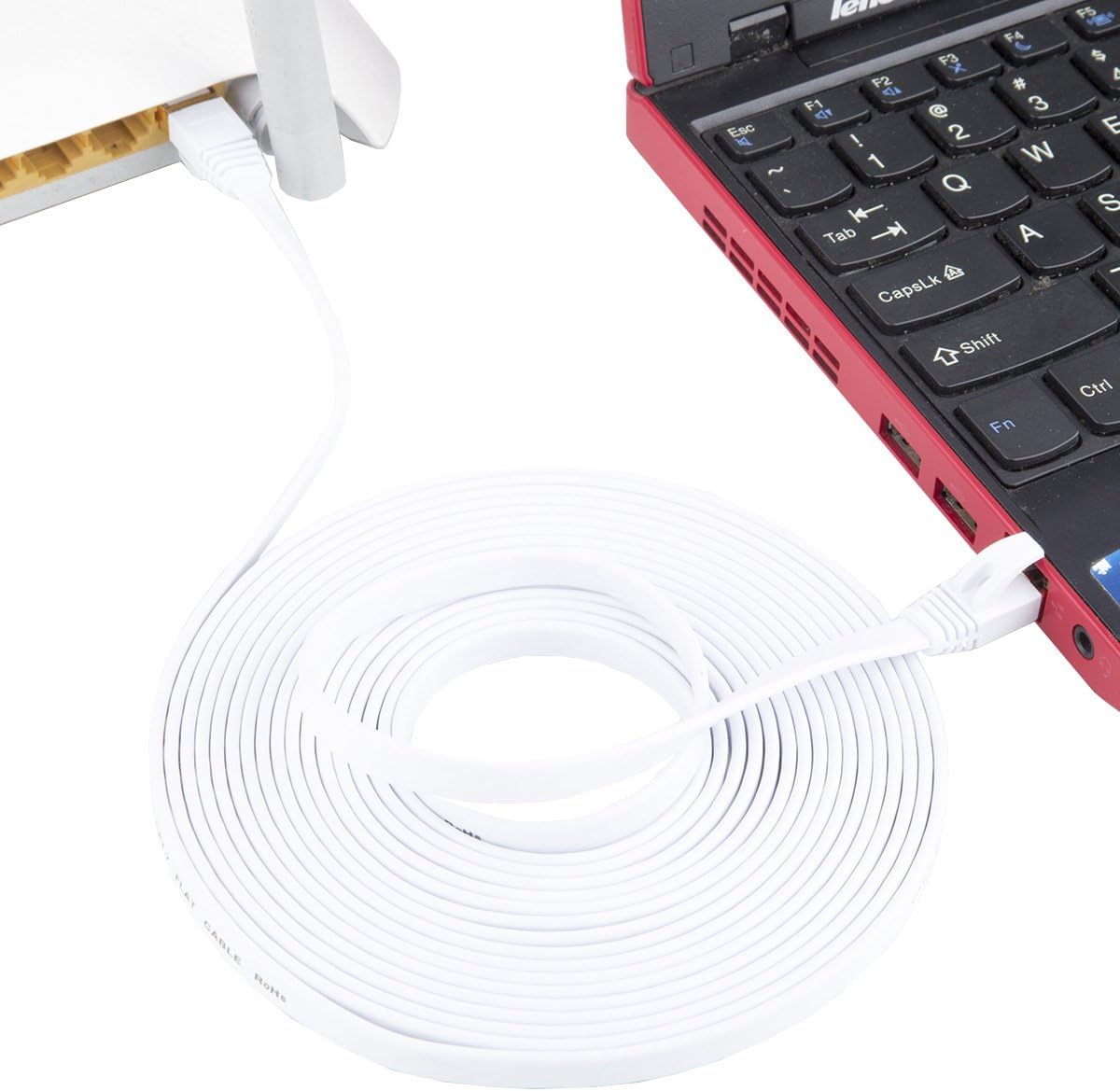 SNANSHI Cat 7 Ethernet Cable 50 ft White, Cat7 Flat Ethernet Patch Cables - Internet Cable Shielded RJ45 Connectors Compatible with Switch/Router/Modem/Patch Panel