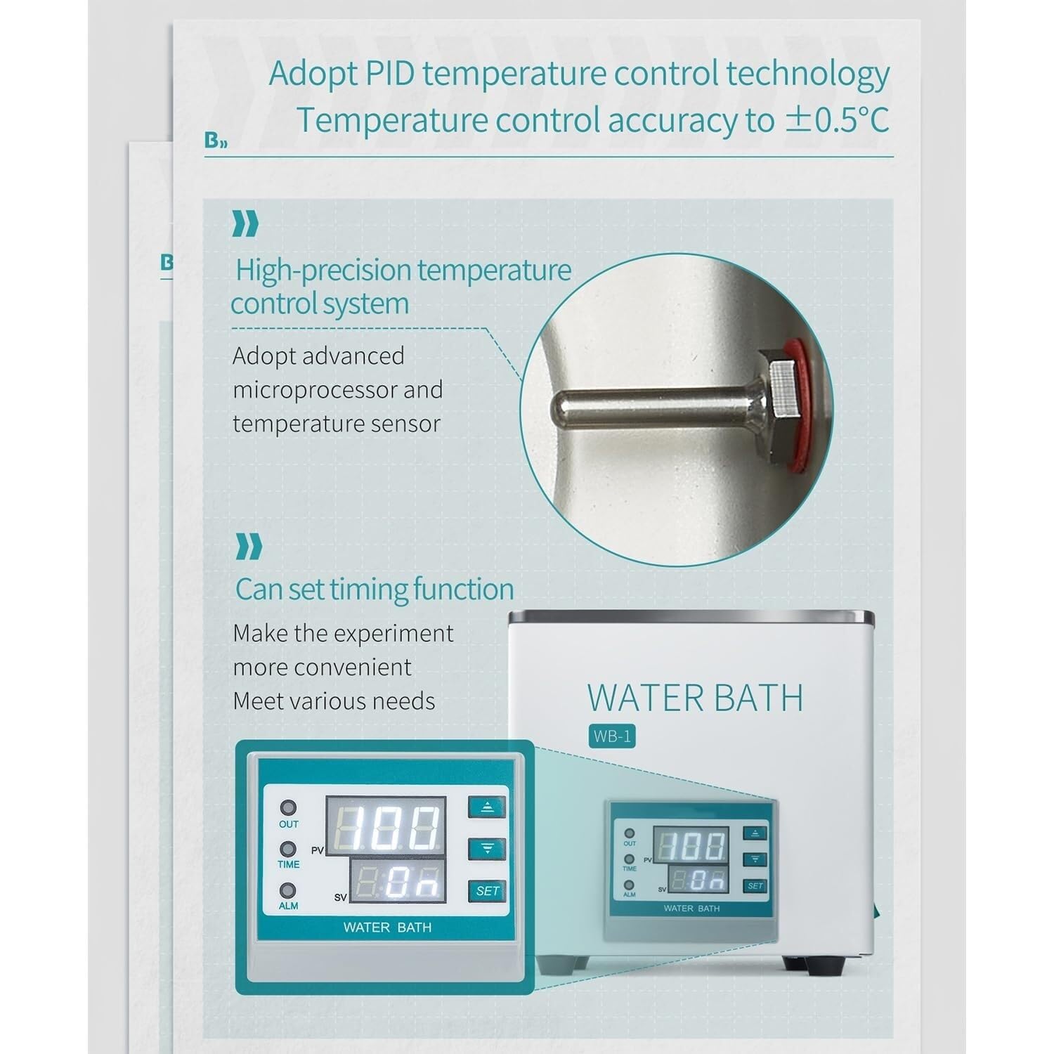 Bain-marie numérique de laboratoire, contrôle numérique de la température avec minuterie, 300 W, capacité 3 L, affichage LED, pour un chauffage précis dans les laboratoires