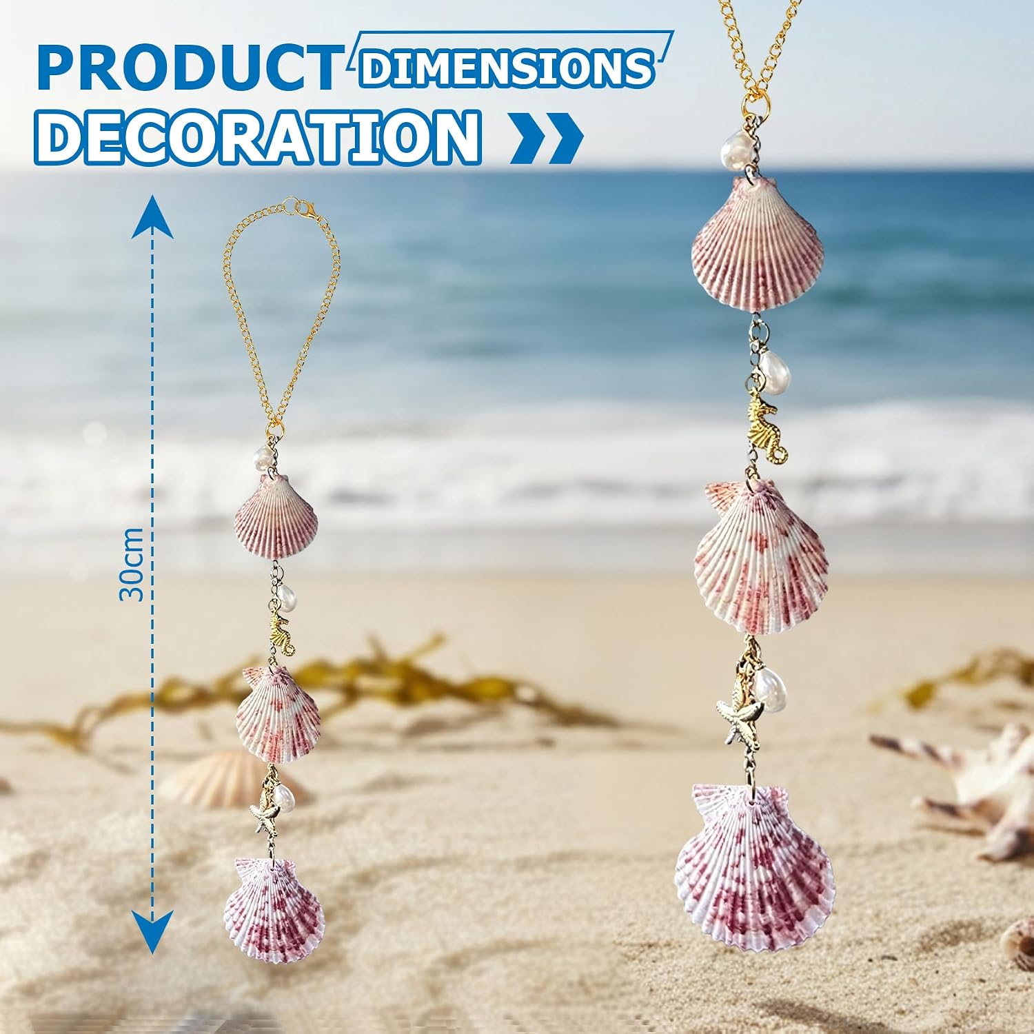 Sea Shells Car Decor, Car Mirror Hanging Accessories, Coastal Auto Decoration Charm with Conchas & Starfish, Beach Automotive Interior Accessories & Rearview Mirror Charm for Women (Style B) image 2