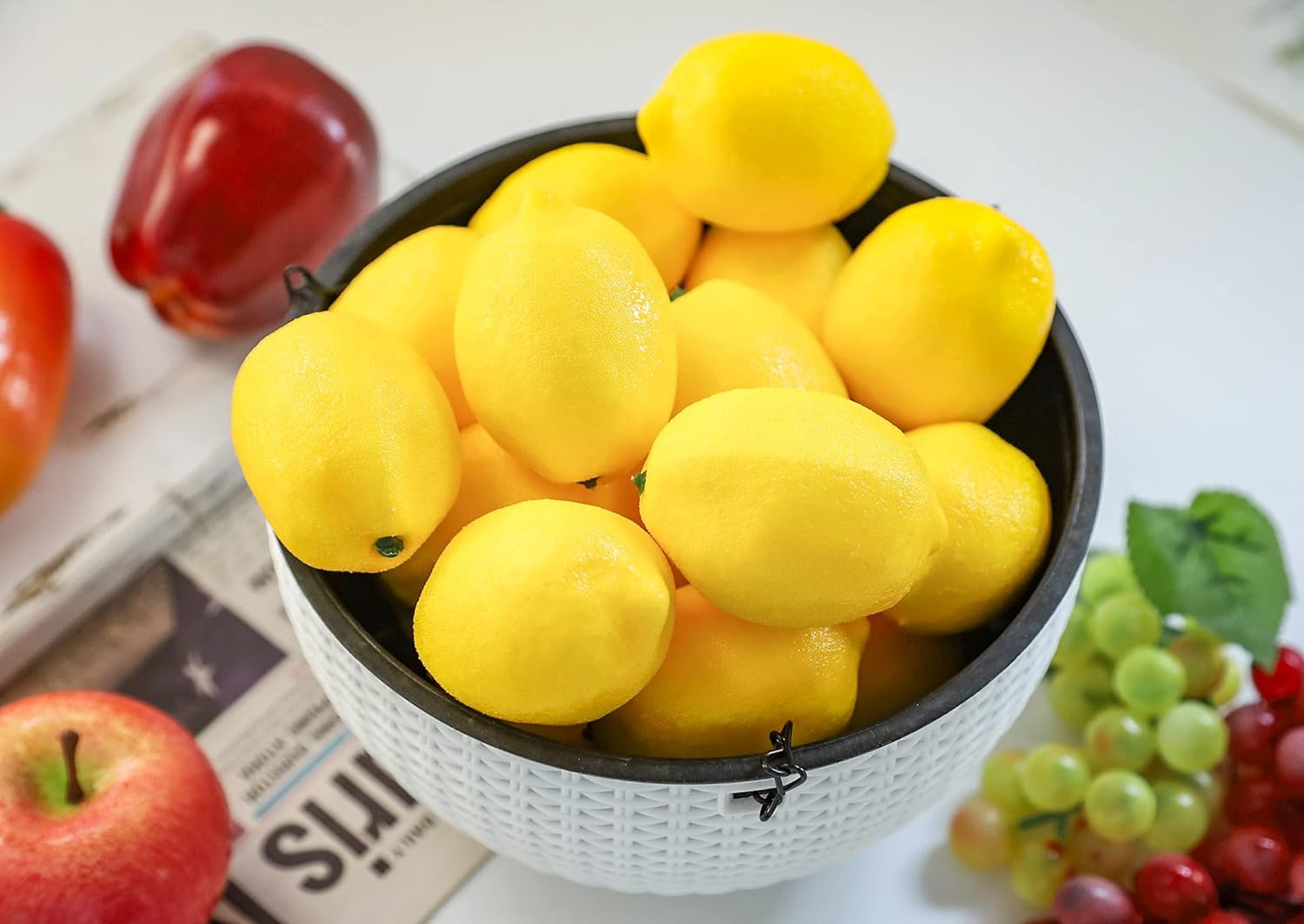 Toopify Fake Fruit 16PCS Artificial Red Apples 20PCS Yellow Artificial Lemons