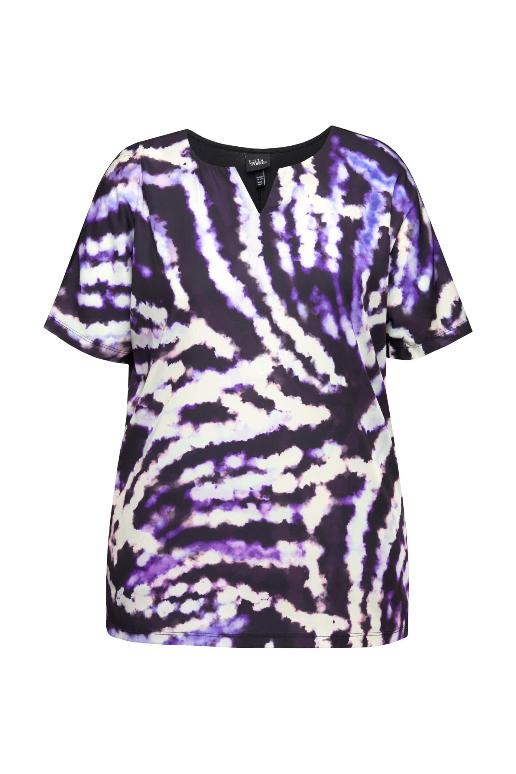 Ulla Popken Camiseta Tipo Blusa, patrón Batik, Cuello de túnica, Media Manga 833627