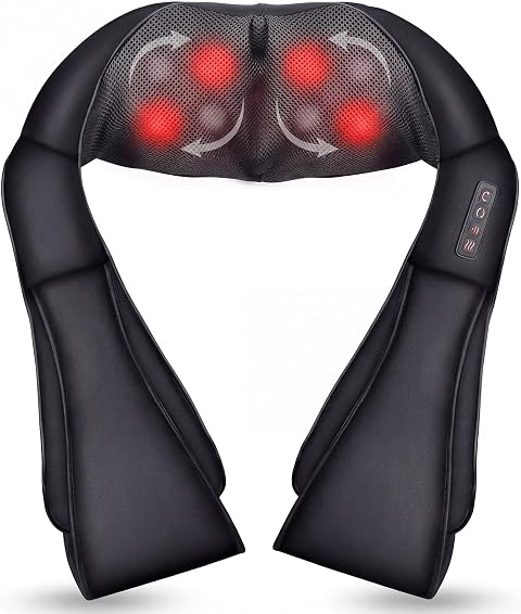 Masseur Cervical, Massage Dos et Cou Épaules avec Chauffage, 3D Appareil de Massage Shiatsu Électrique ur Massager Nuque Cervicales Epaule, Cadeaux Pour Voiture, Maison, Bureau