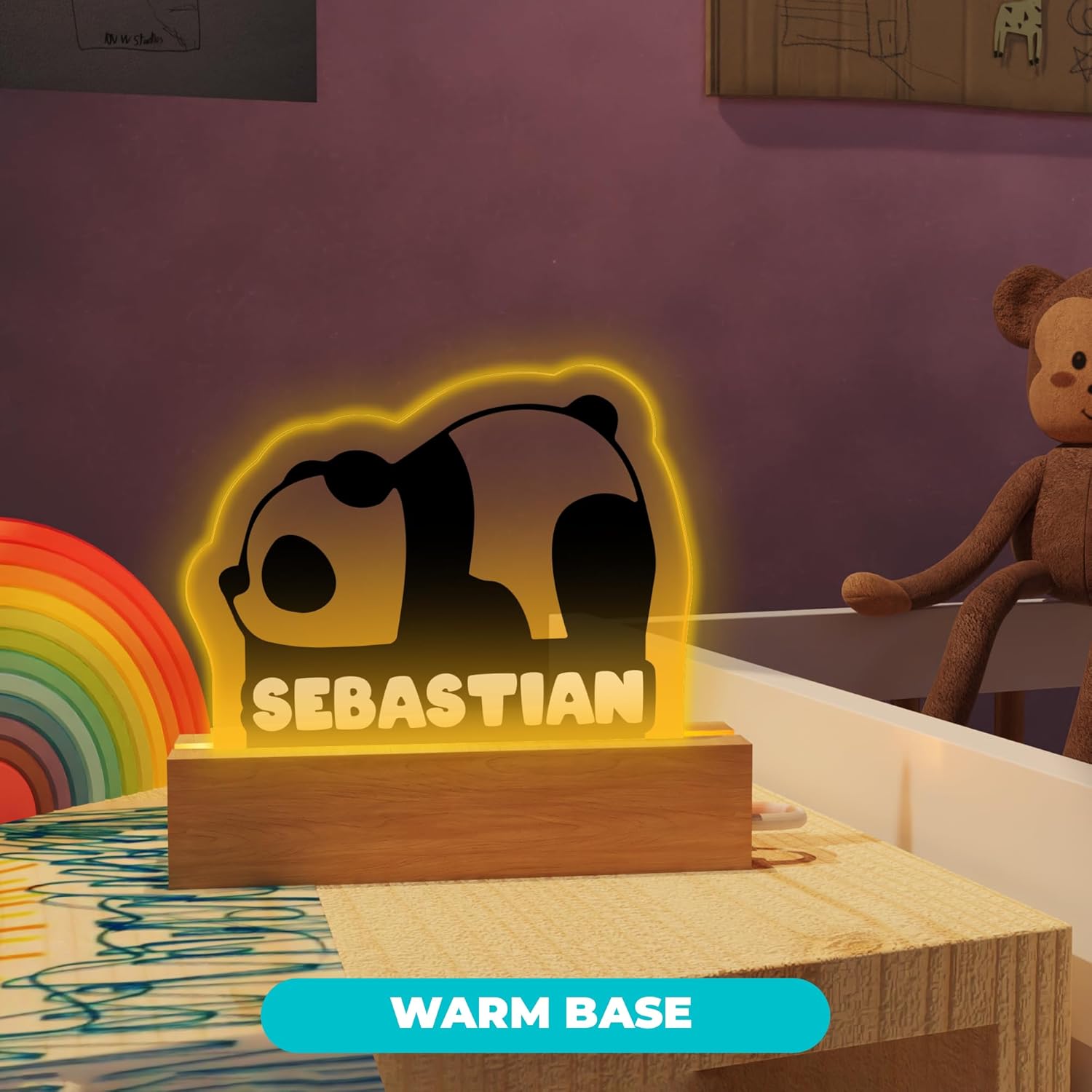 EGD Personalized Night Light Table for Panda Gifts | Panda Lamp for Bedroom Decor | Kids Night Lights for Bedroom | Cute Desk Lamp for Boys Room Decor | Bedside Table Lamp for Kids | W5" x 5"H (Panda)