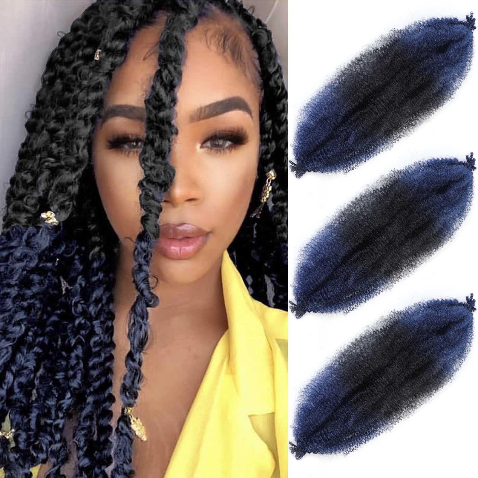 Afro Twist Hair 24 Inch TBlue 3 Packs Pre Fluffed Black Blue Springy Afro Twist Hair Afro Wrapping Hair for Soft Distressed Locs (24 Inch (Pack of 3),