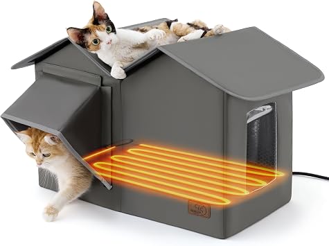 Bedsure ReflexHeatTM Extra Wide Heated Cat House for Outside with Raise Base