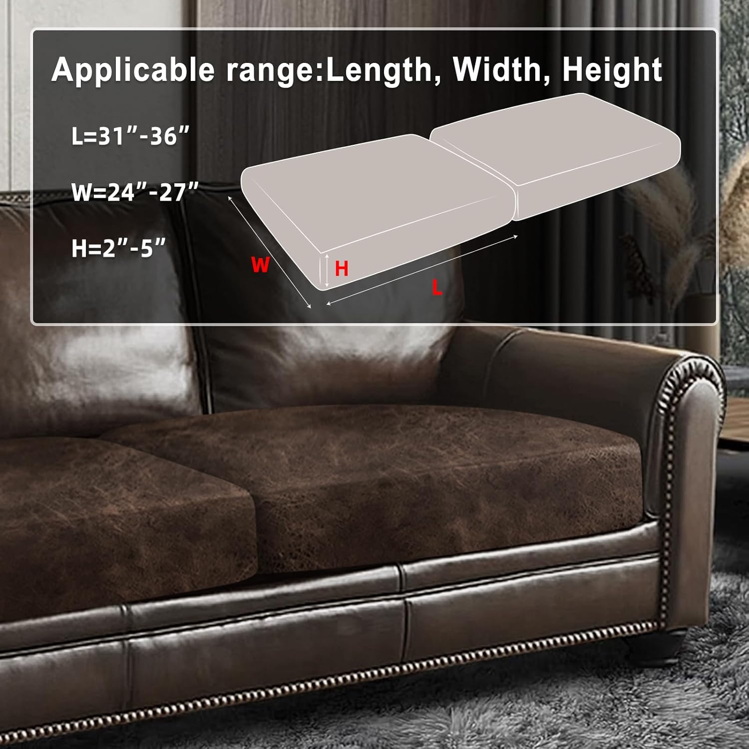 ANARACHON Leather Look Couch Cushion Covers Sofa Seat Slipcovers Sets Couches Furniture Protector for Sectional Armchair Loveseat Pets Kids Stretch Spandex Fabric (2 Cushion Sofa, Brown)