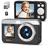 Hoorola 5K Digital Camera, 80MP Dual Screen Autofocus Vlogging Camera, 18X Zoom Point and Shoot Camera for Photography, Flash, 32GB Card, 2 Batteries, Compact Camera for Teens Adults (Black)