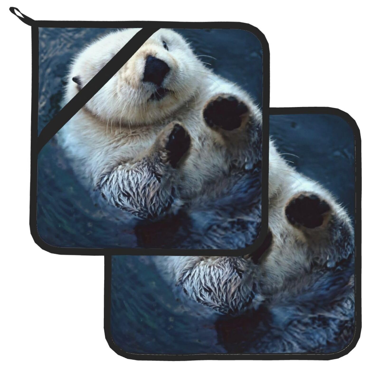 Pot Holder Set of 2 Heat Resistant Potholders White Otter Pot Holders Non Slip Kitchen Trivets Cooking Hot Potholder Washable Oven Mitts Oven Hot Pads for Kitchen Baking BBQ