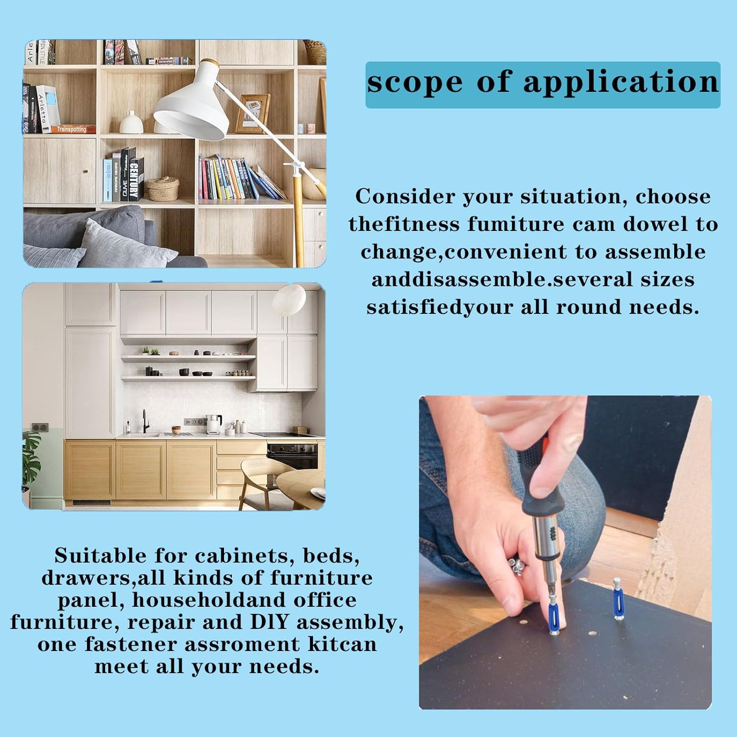 Cam Locks for Furniture Connecting Fittings,3 in 1 Eccentric Wheels Furniture Hardware Cam Lock Nuts and Cam Screws,Wooden Dowel,Twist Lock Fasteners for Drawer Dresser Cabinet (365 Pcs)